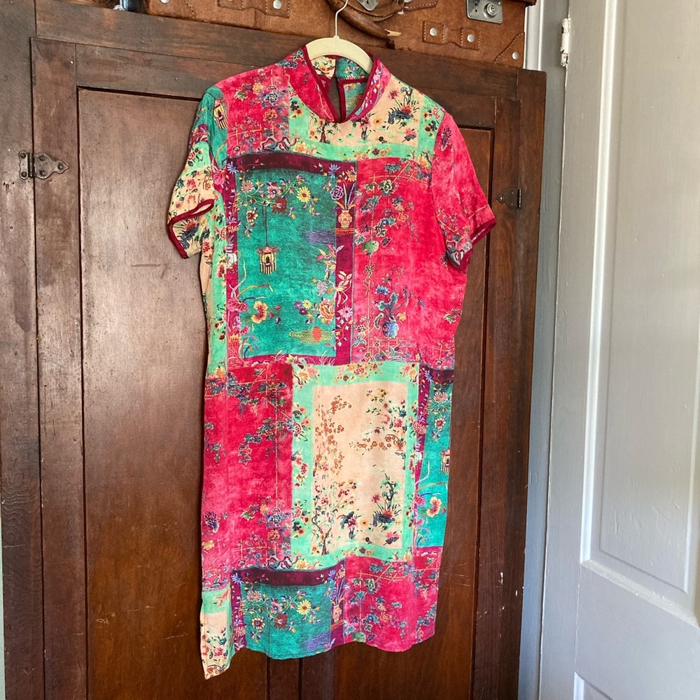 mandarin collar silk cheongsam dress👗🌺